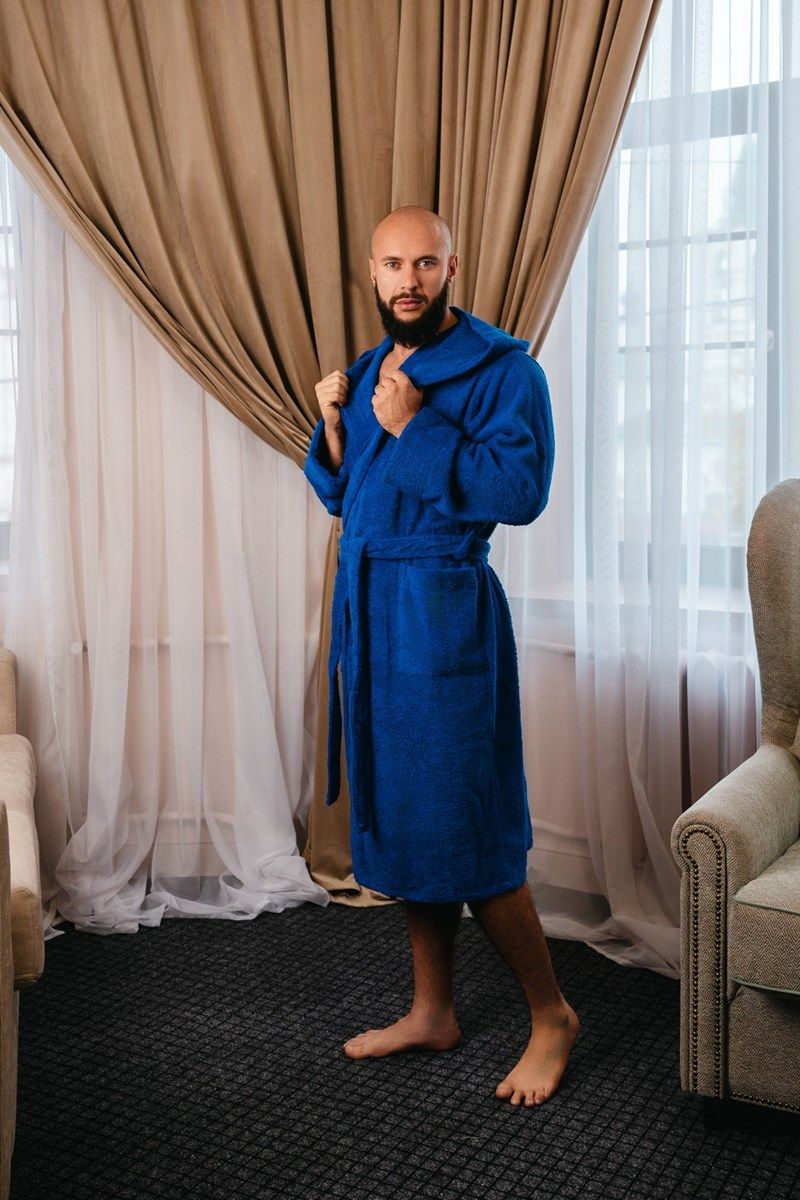 снимок Халат махровый с капюшоном, васильковый от магазина BIO-TEXTILES ОПТ