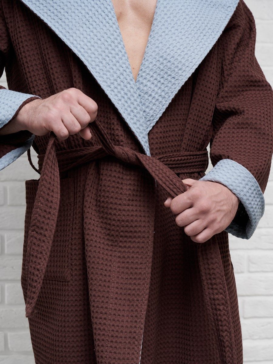 снимок Халат вафельный с капюшоном, два цвета, темный шоколад от магазина BIO-TEXTILES ОПТ