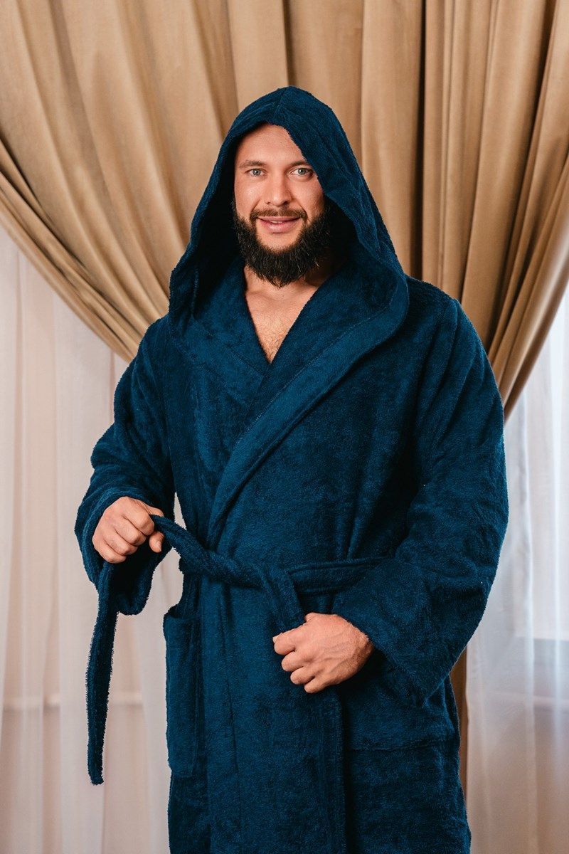 снимок Халат махровый с капюшоном, темно-синий от магазина BIO-TEXTILES ОПТ