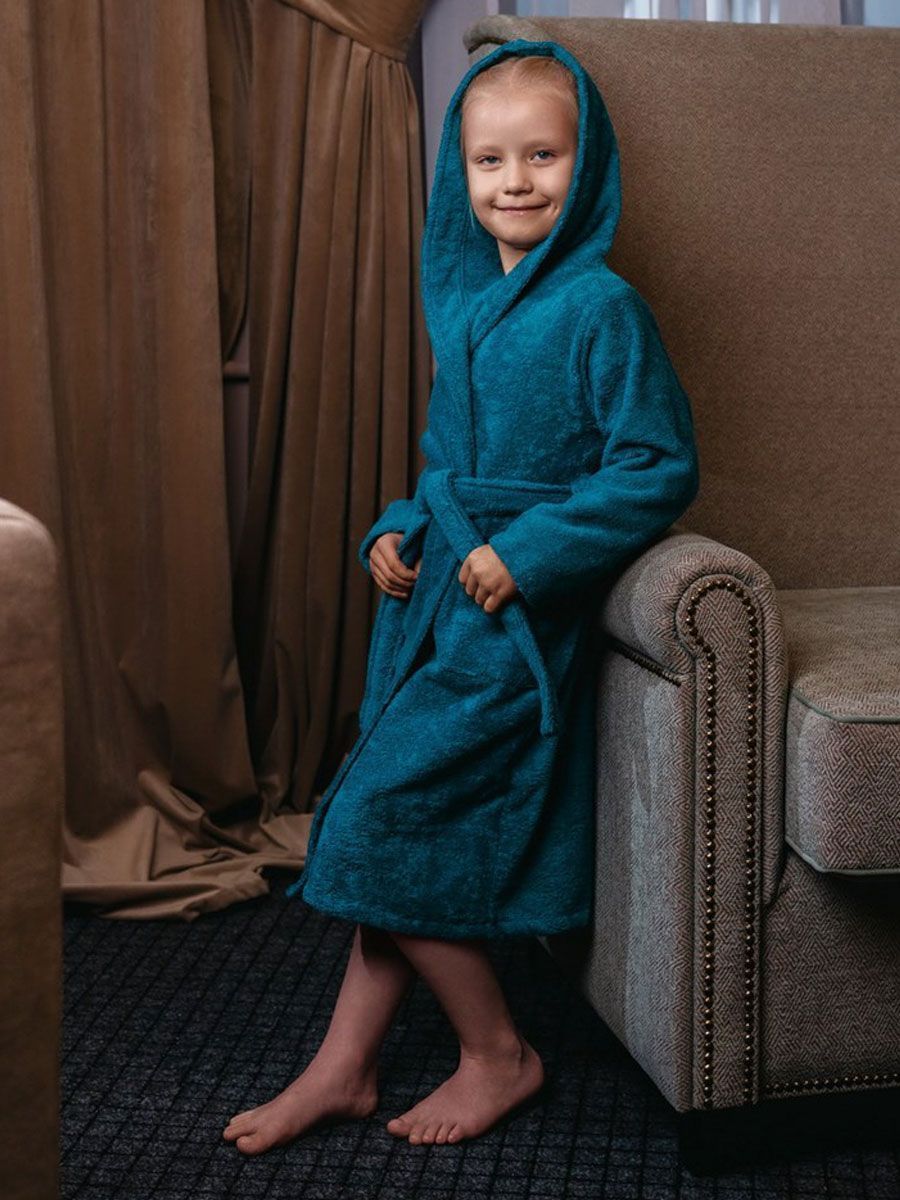 снимок Халат махровый детский с капюшоном морская волна от магазина BIO-TEXTILES ОПТ
