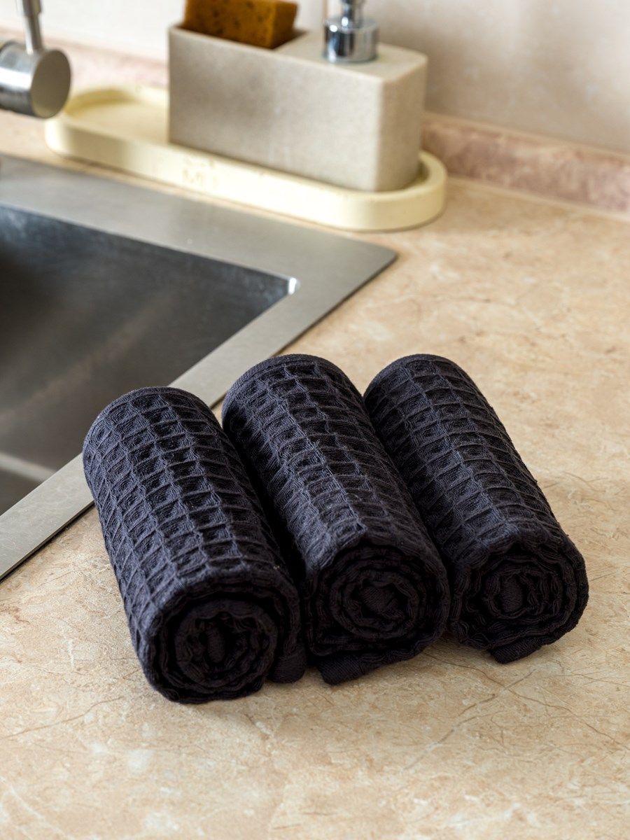 снимок Набор вафельных полотенец 3 шт (30*60) черные от магазина BIO-TEXTILES ОПТ