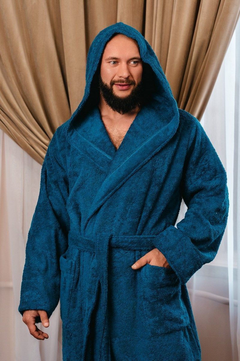 снимок Халат махровый с капюшоном, синий от магазина BIO-TEXTILES ОПТ