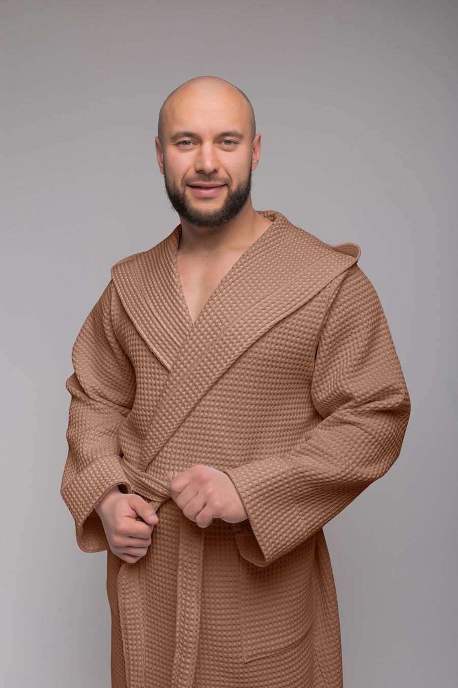 снимок Халат вафельный PandaHug Оrlando мокко с капюшоном от магазина BIO-TEXTILES ОПТ