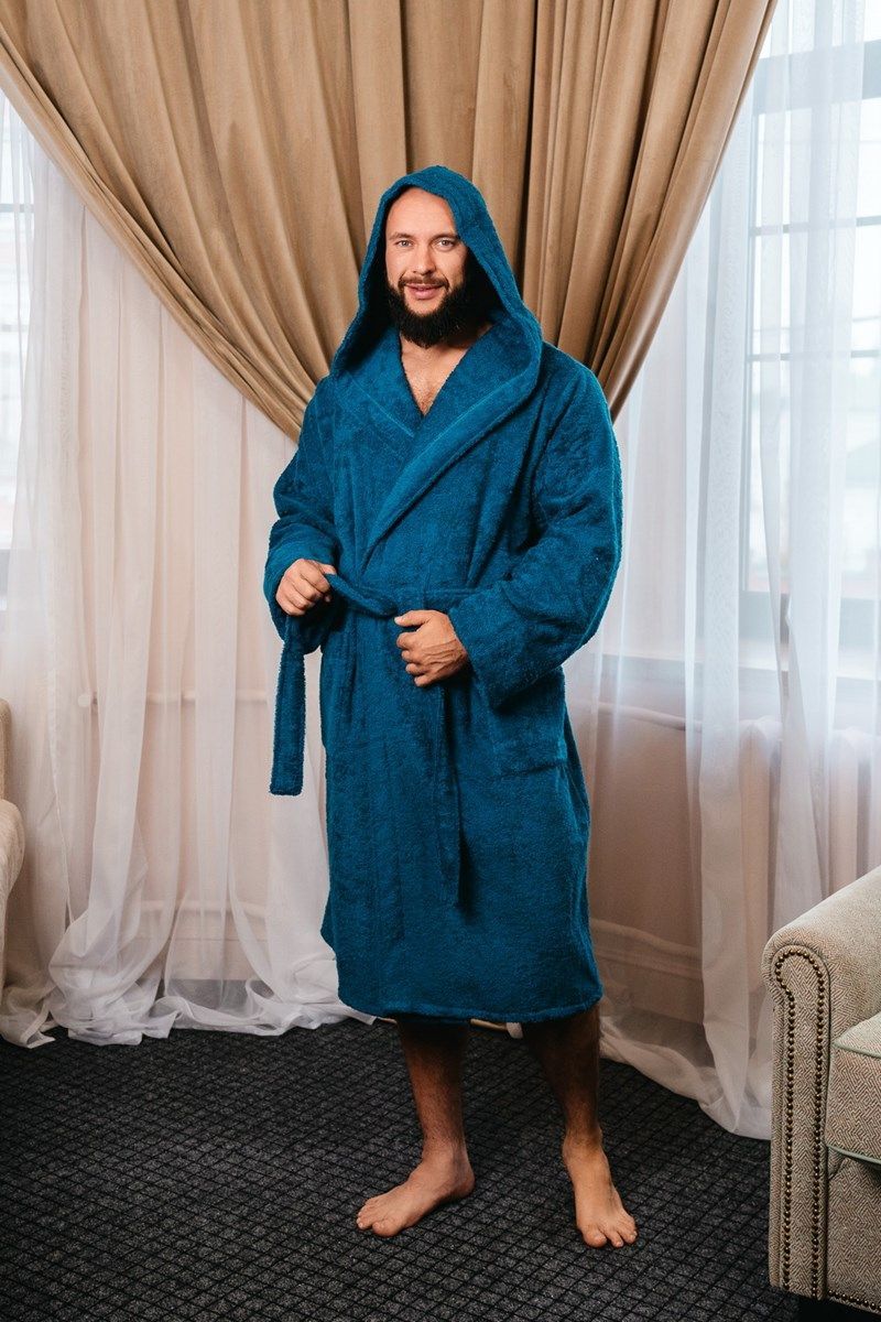 снимок Халат махровый с капюшоном, синий от магазина BIO-TEXTILES ОПТ