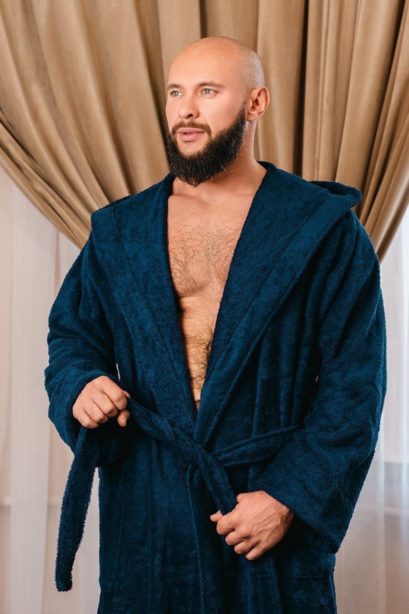 снимок Халат махровый с капюшоном, темно-синий от магазина BIO-TEXTILES ОПТ