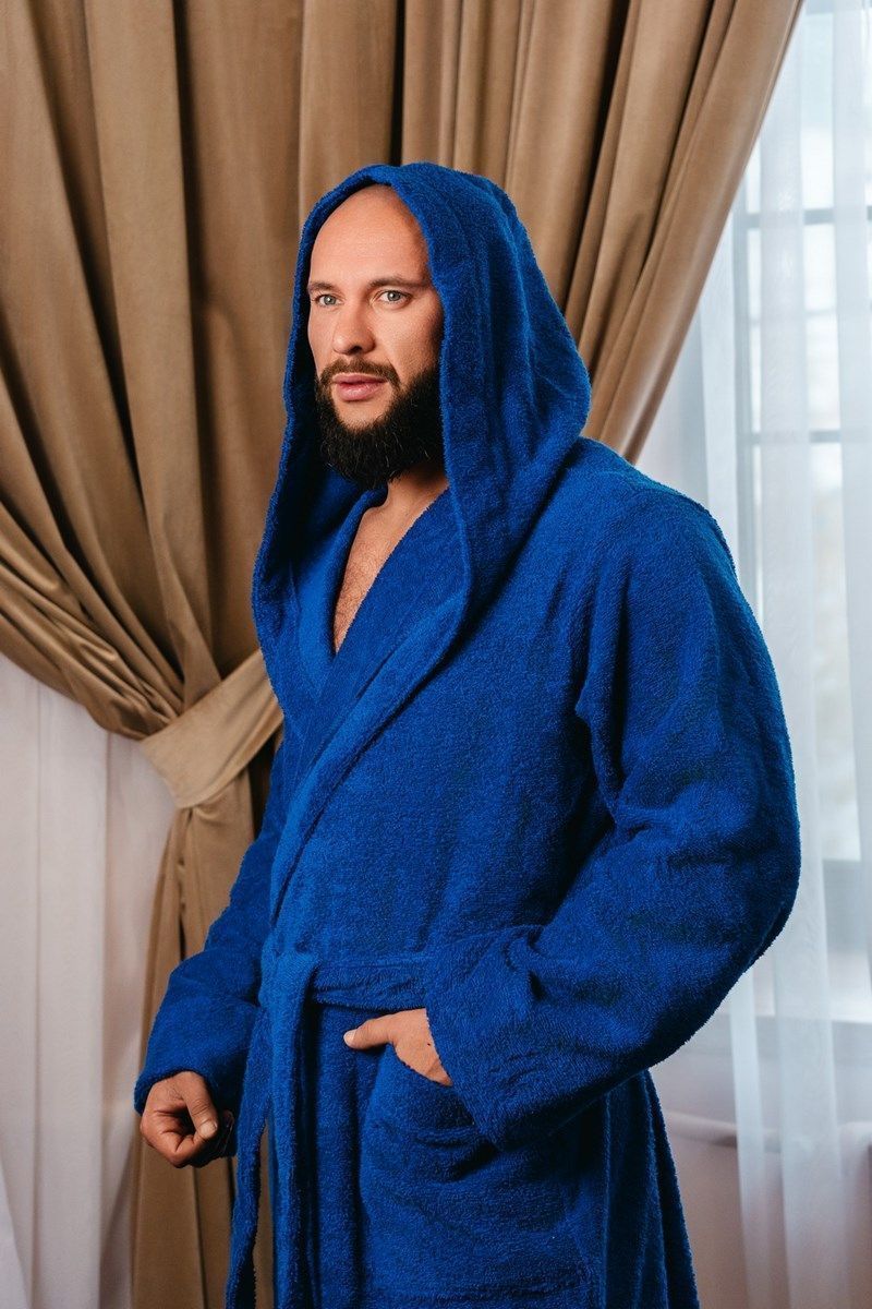 снимок Халат махровый с капюшоном, васильковый от магазина BIO-TEXTILES ОПТ