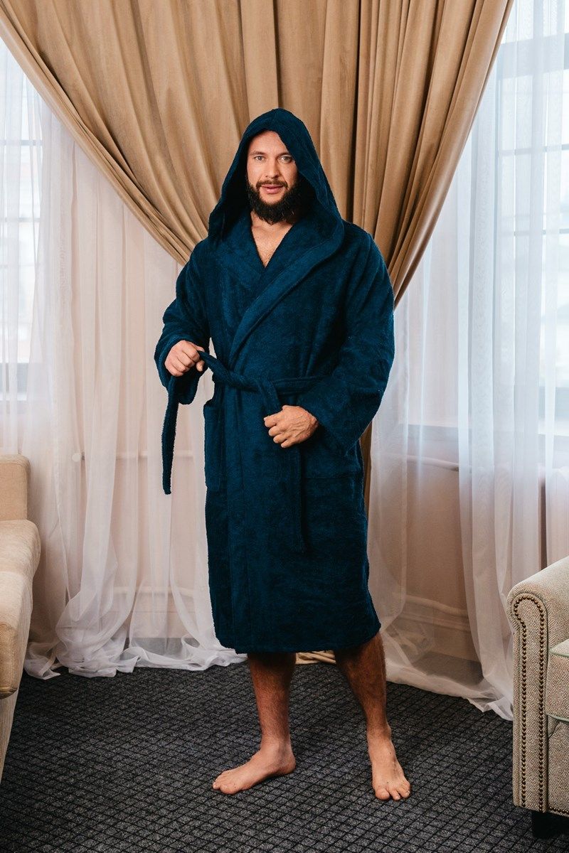 снимок Халат махровый с капюшоном, темно-синий от магазина BIO-TEXTILES ОПТ