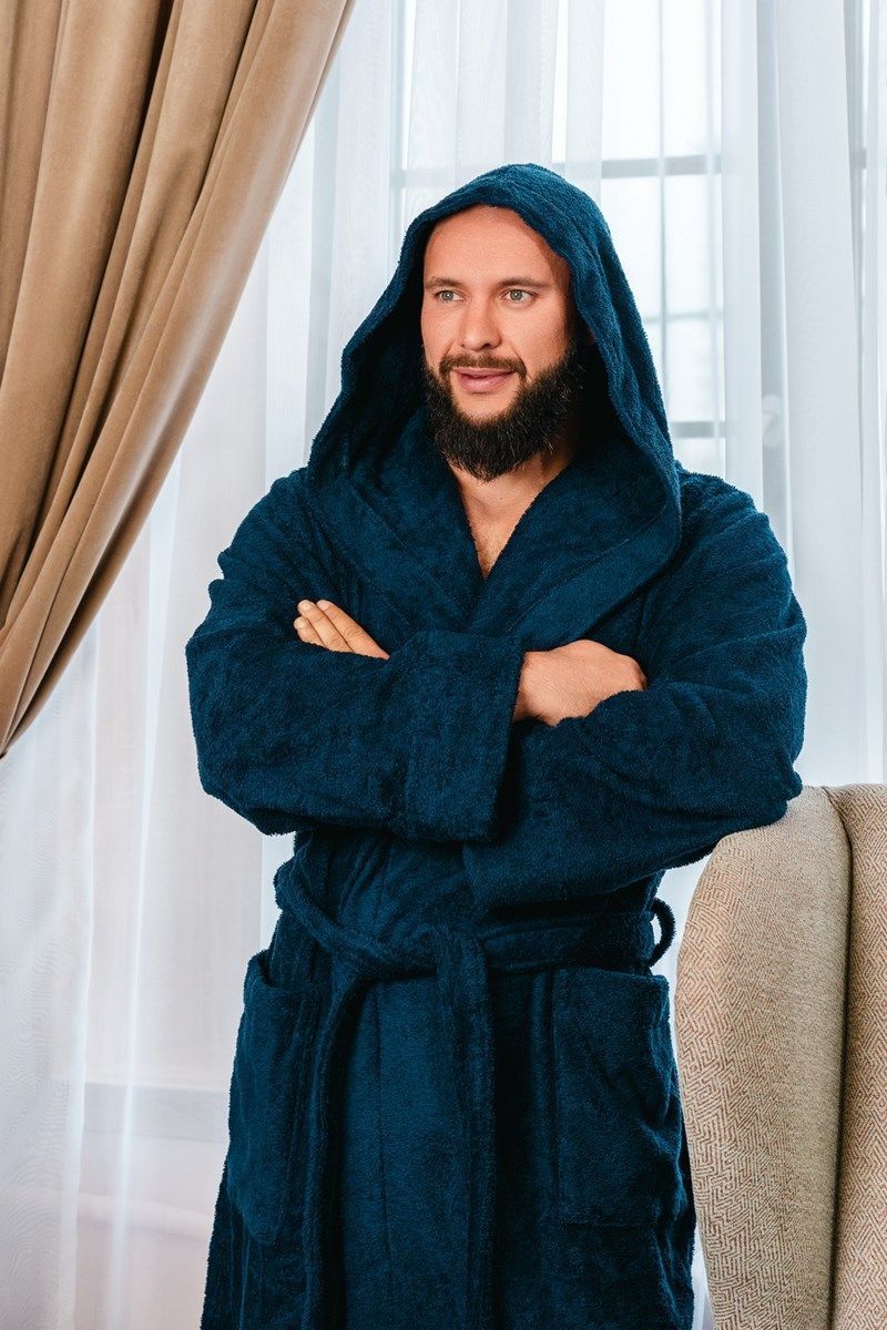 снимок Халат махровый с капюшоном, темно-синий от магазина BIO-TEXTILES ОПТ
