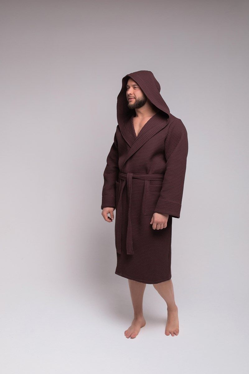 снимок Халат вафельный PandaHug Оrlando шоколадный с капюшоном от магазина BIO-TEXTILES ОПТ