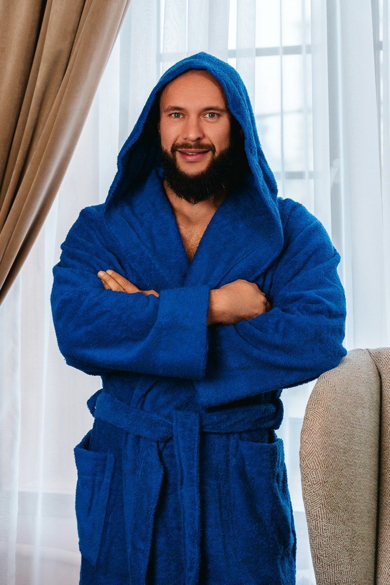 снимок Халат махровый с капюшоном, васильковый от магазина BIO-TEXTILES ОПТ