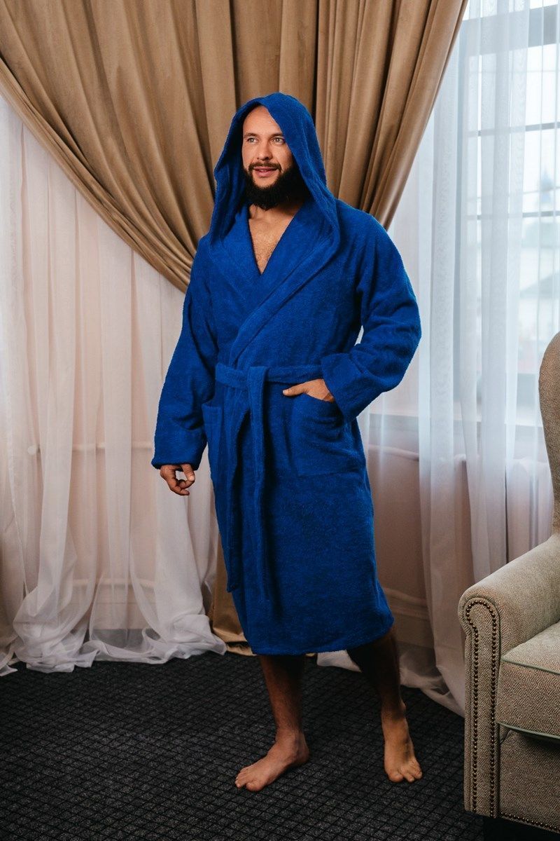 снимок Халат махровый с капюшоном, васильковый от магазина BIO-TEXTILES ОПТ