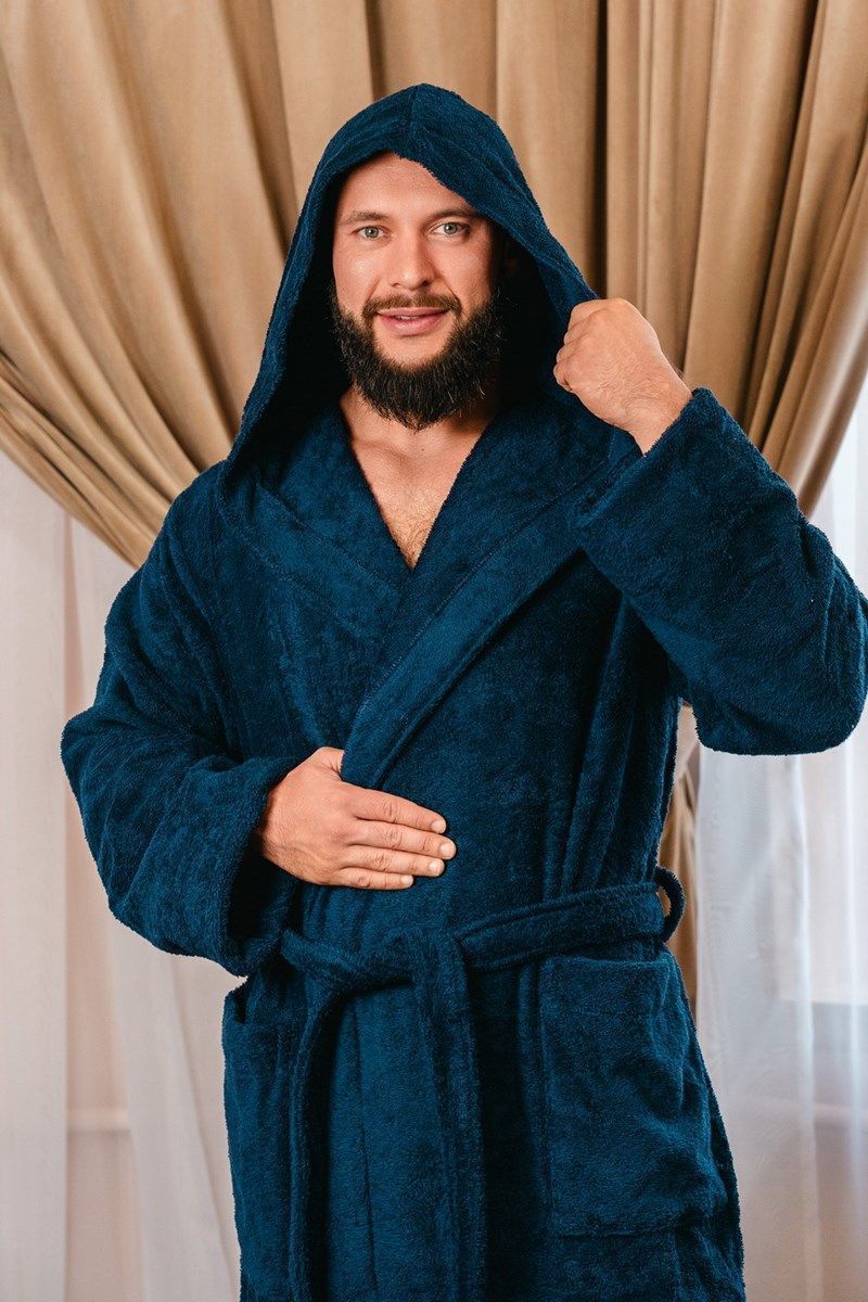 снимок Халат махровый с капюшоном, темно-синий от магазина BIO-TEXTILES ОПТ
