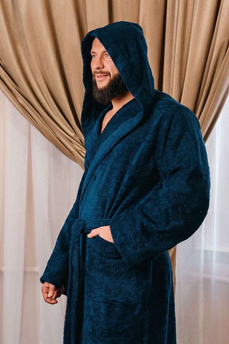 снимок Халат махровый с капюшоном, темно-синий от магазина BIO-TEXTILES ОПТ
