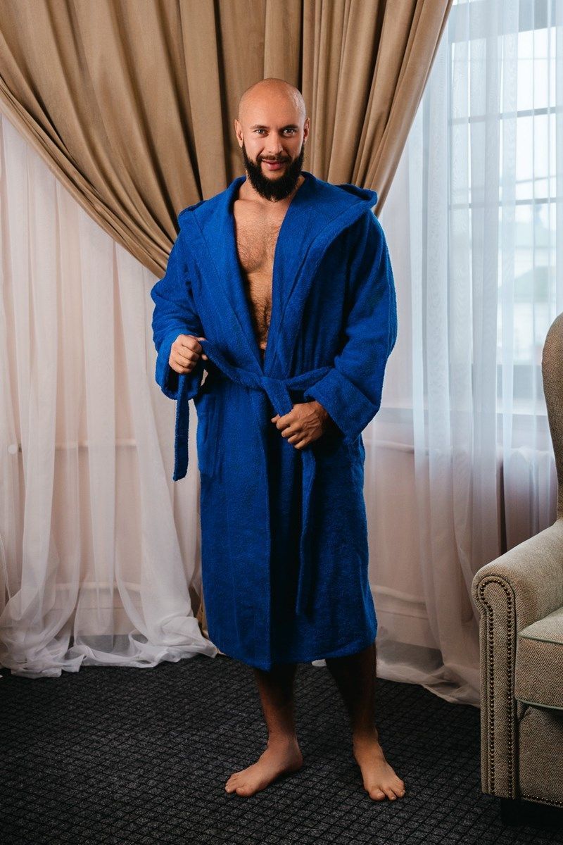 снимок Халат махровый с капюшоном, васильковый от магазина BIO-TEXTILES ОПТ