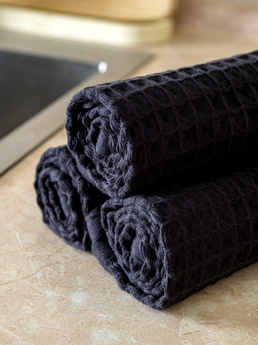 снимок Набор вафельных полотенец 3 шт (30*60) черные от магазина BIO-TEXTILES ОПТ