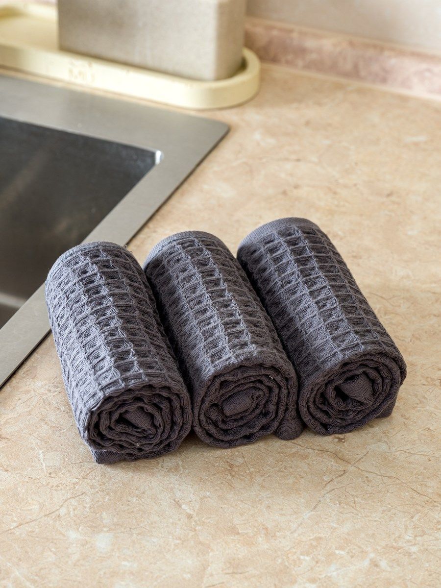 снимок Набор вафельных полотенец 3 шт (30*60) темно-серые от магазина BIO-TEXTILES ОПТ