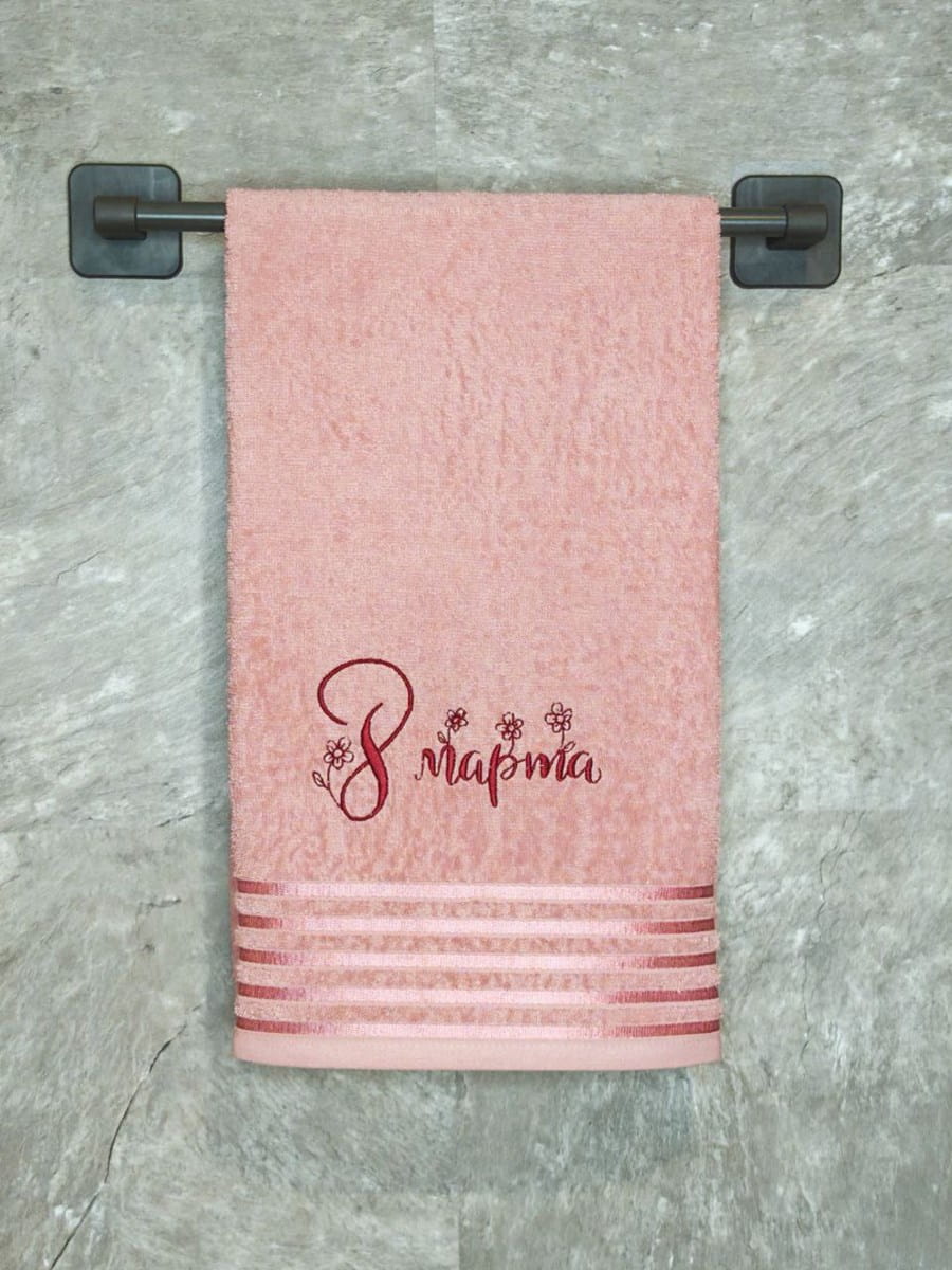 снимок Полотенце с вышивкой "8 марта" розовое от магазина BIO-TEXTILES ОПТ