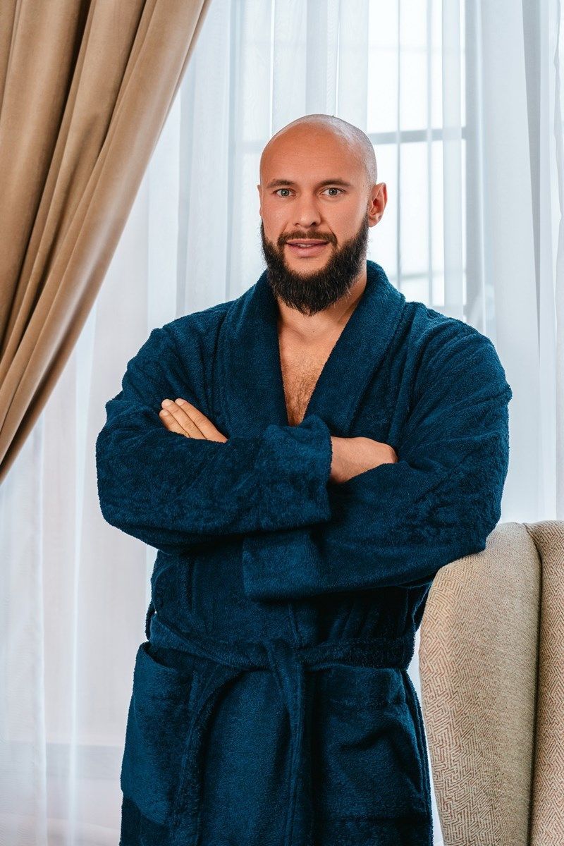 снимок Халат махровый мужской темно-синий от магазина BIO-TEXTILES ОПТ
