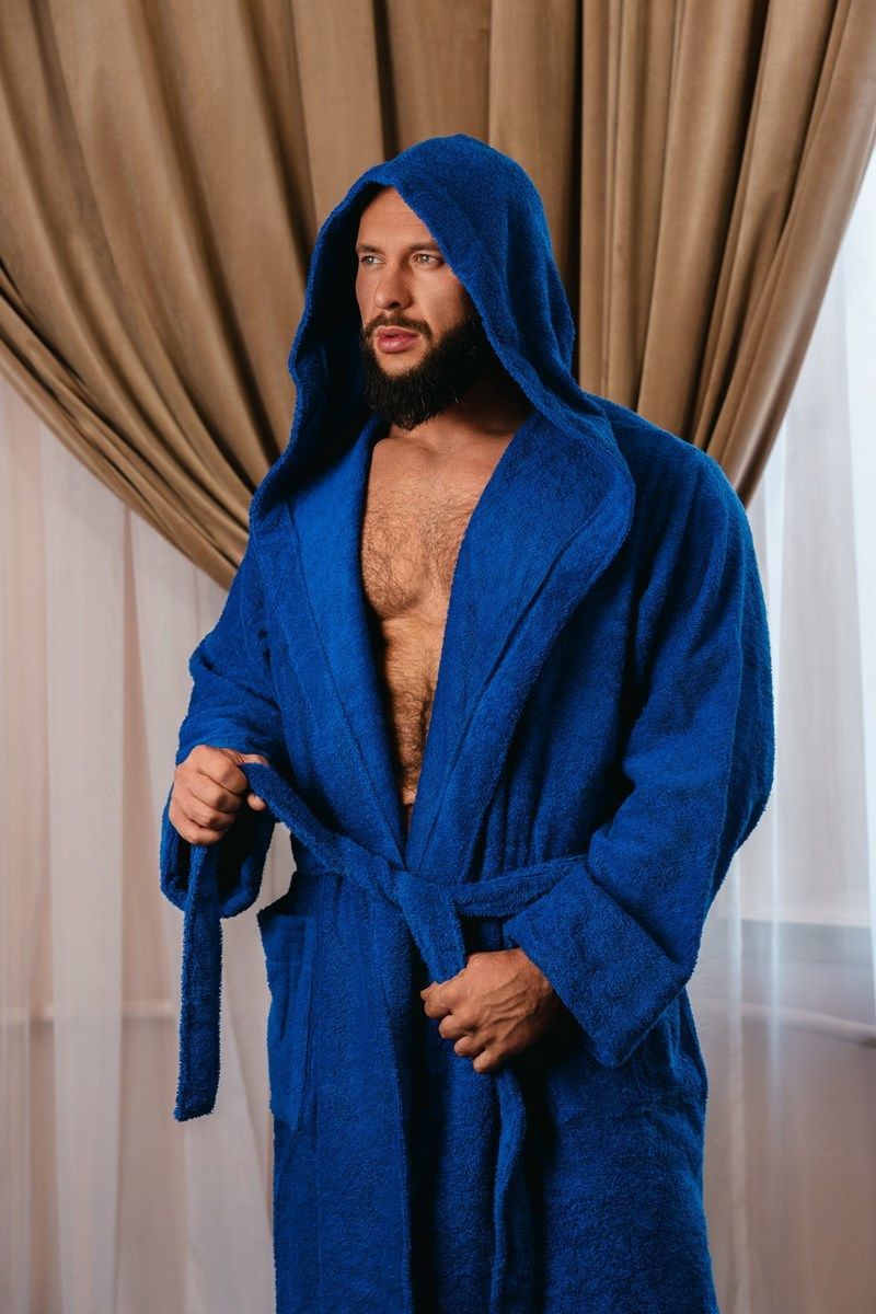 снимок Халат махровый с капюшоном, васильковый от магазина BIO-TEXTILES ОПТ
