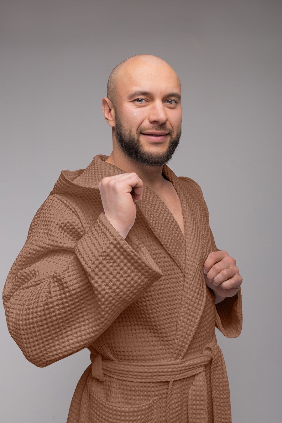 снимок Халат вафельный PandaHug Оrlando мокко капюшоном от магазина BIO-TEXTILES ОПТ