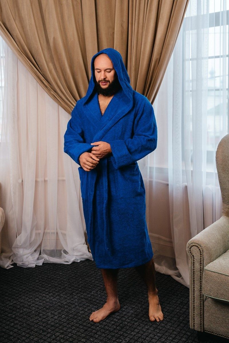 снимок Халат махровый с капюшоном, васильковый от магазина BIO-TEXTILES ОПТ