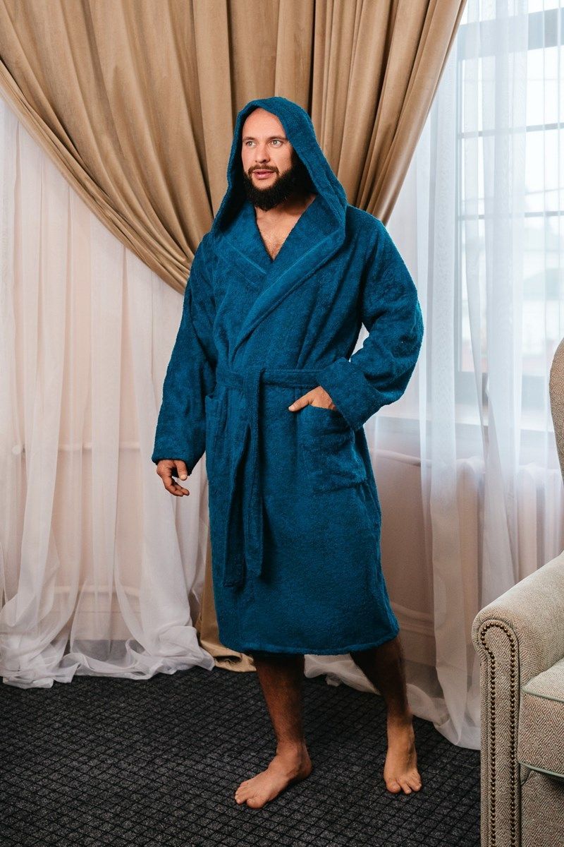 снимок Халат махровый с капюшоном, синий от магазина BIO-TEXTILES ОПТ