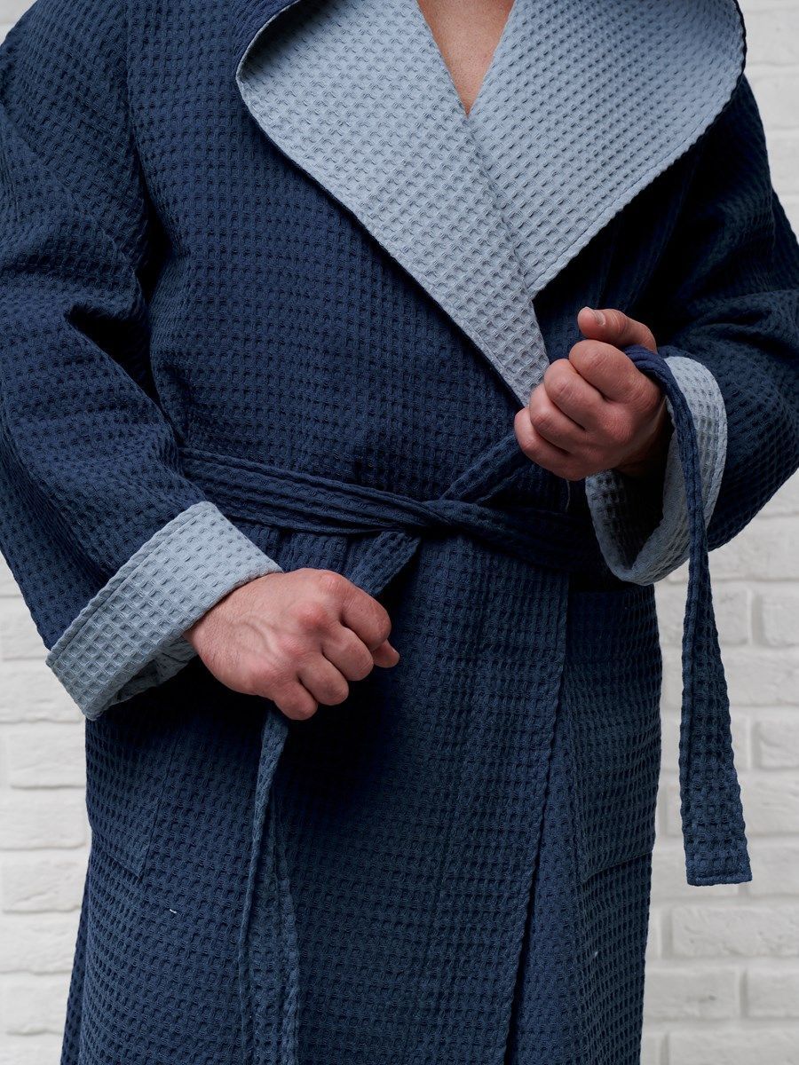 снимок Халат вафельный с капюшоном, два цвета, темно-синий от магазина BIO-TEXTILES ОПТ