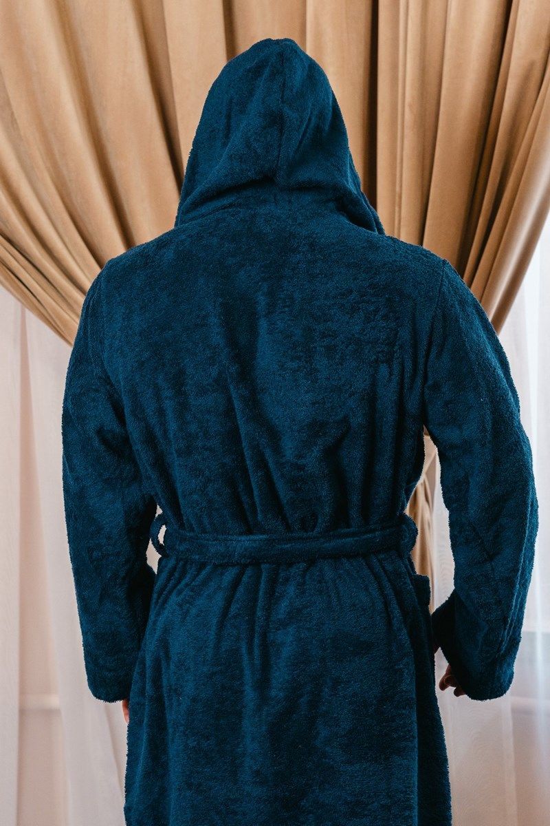 снимок Халат махровый с капюшоном, темно-синий от магазина BIO-TEXTILES ОПТ