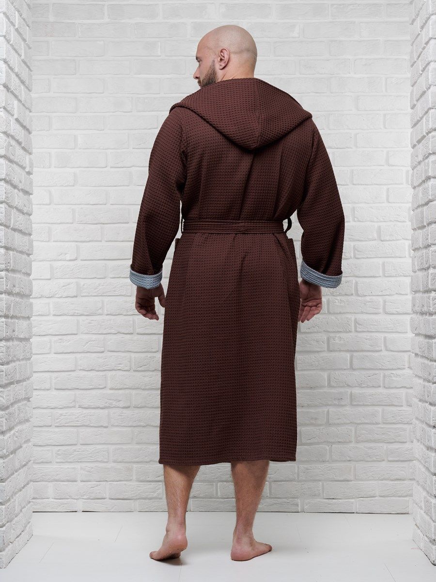 снимок Халат вафельный с капюшоном, два цвета, темный шоколад от магазина BIO-TEXTILES ОПТ