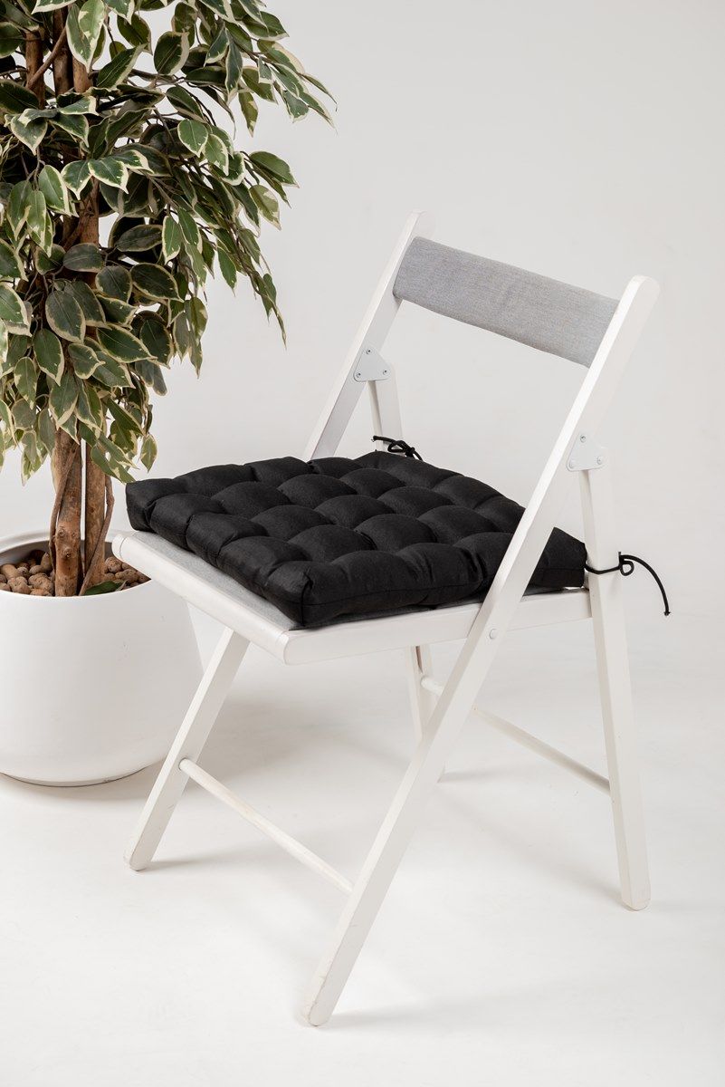 снимок Подушка для стула "ЛОФТ" с завязками, черная 40*40 от магазина BIO-TEXTILES ОПТ