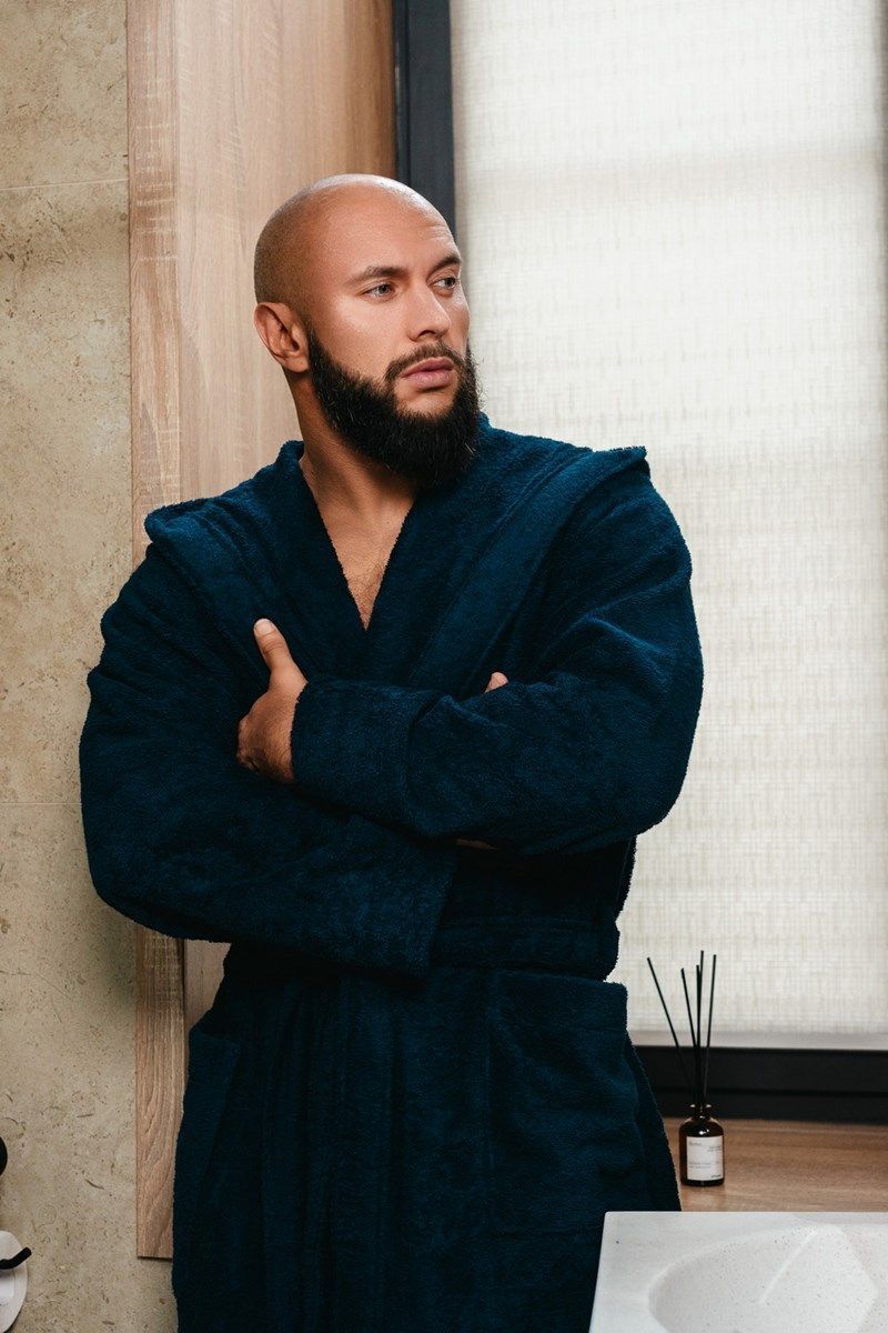 снимок Халат махровый с капюшоном, темно-синий от магазина BIO-TEXTILES ОПТ