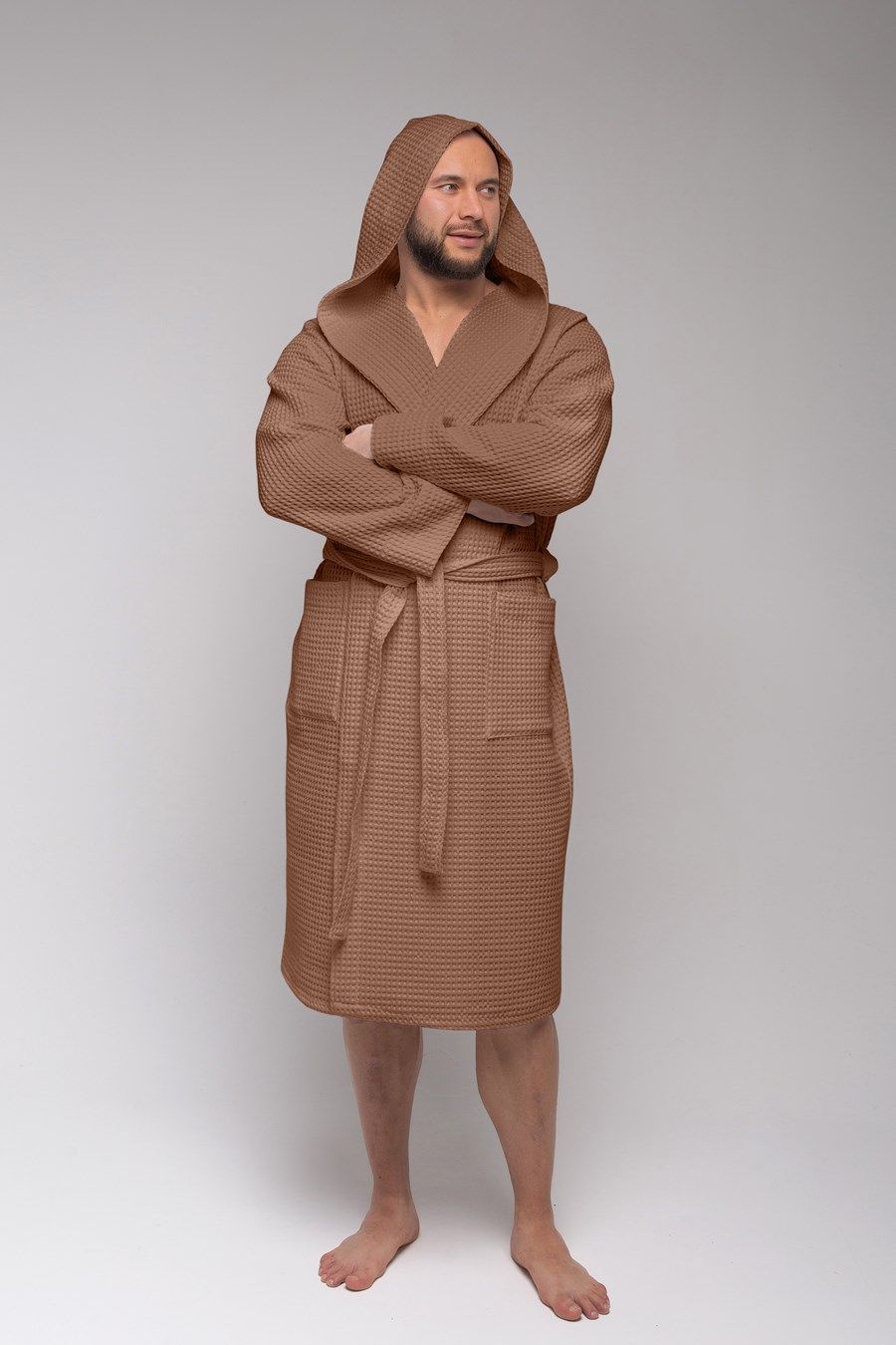 снимок Халат вафельный PandaHug Оrlando мокко капюшоном от магазина BIO-TEXTILES ОПТ