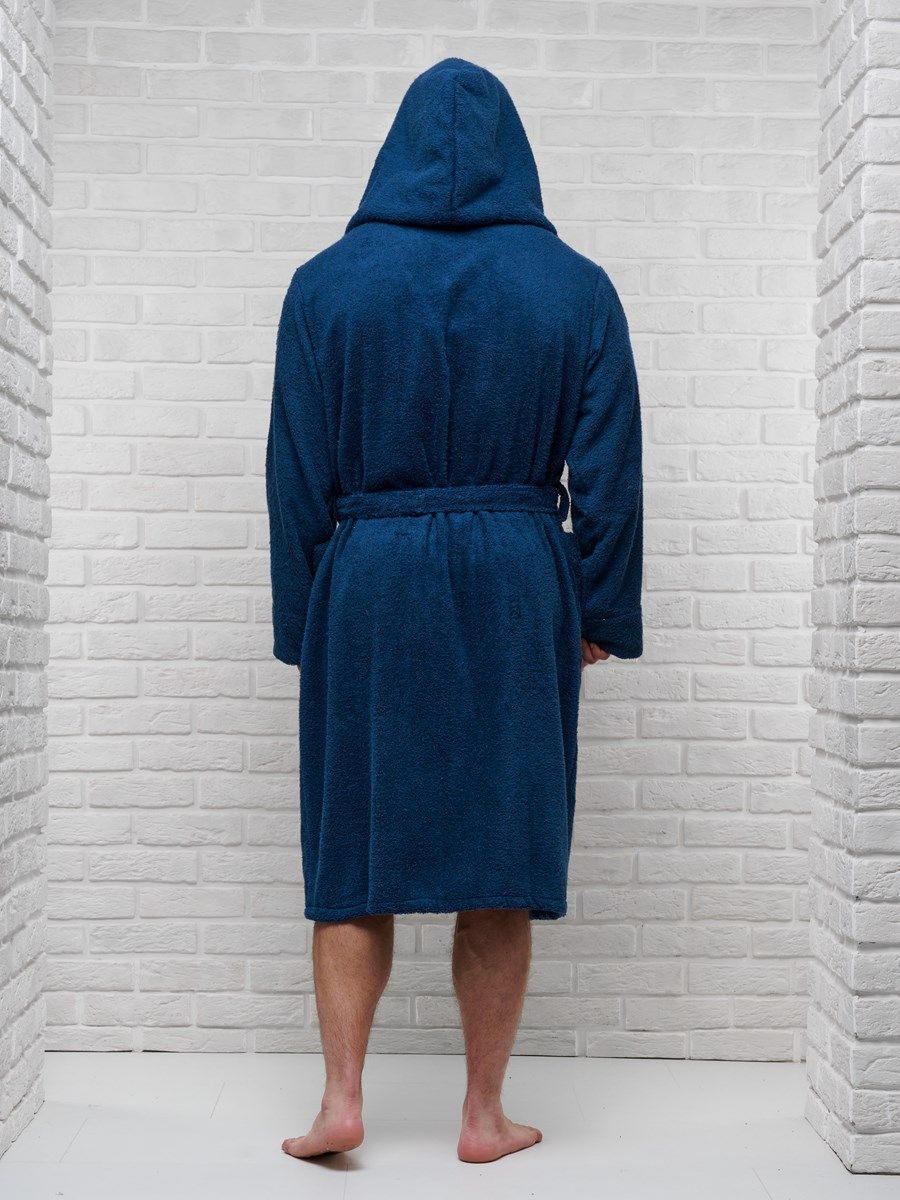 снимок Халат мужской махровый PandaHug с капюшоном, синий от магазина BIO-TEXTILES ОПТ