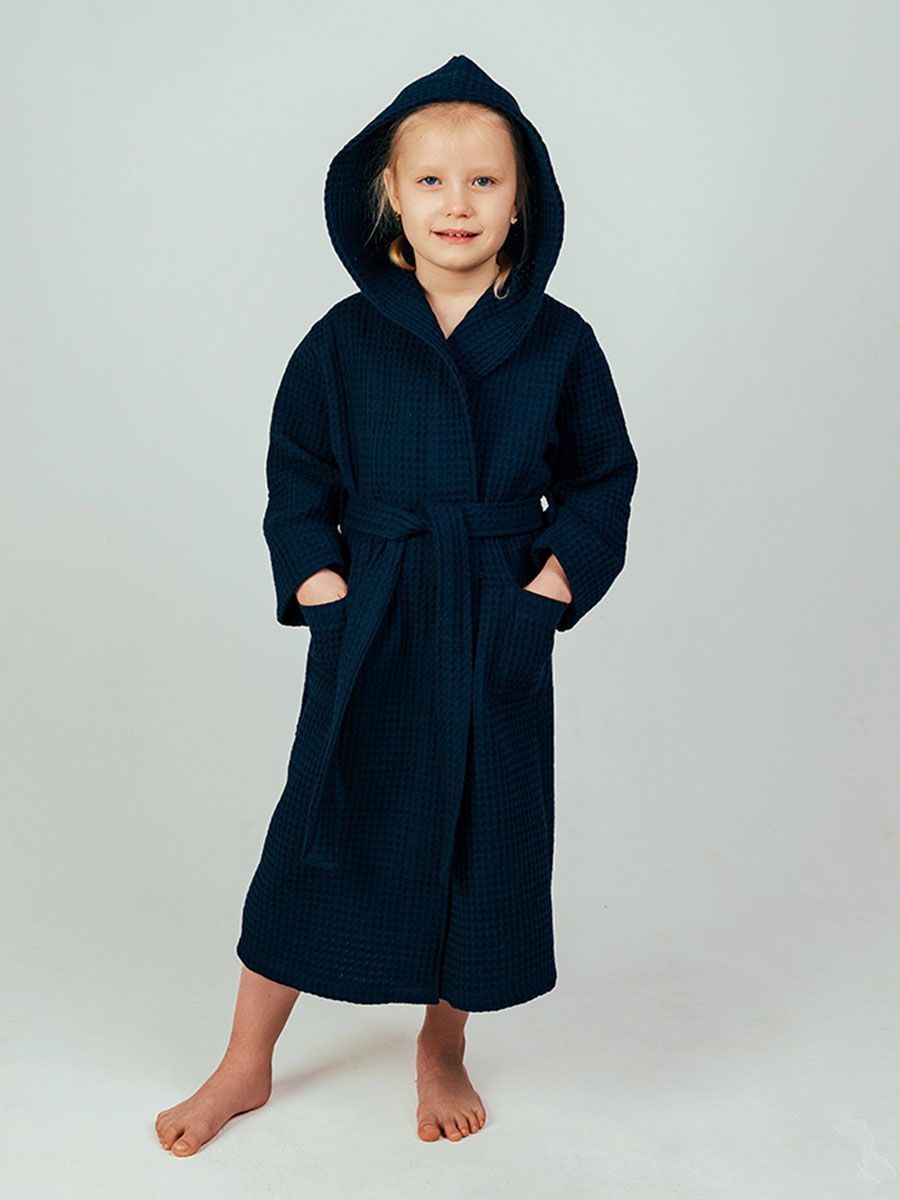 снимок Халат вафельный детский "Комфорт" темно-синий от магазина BIO-TEXTILES ОПТ